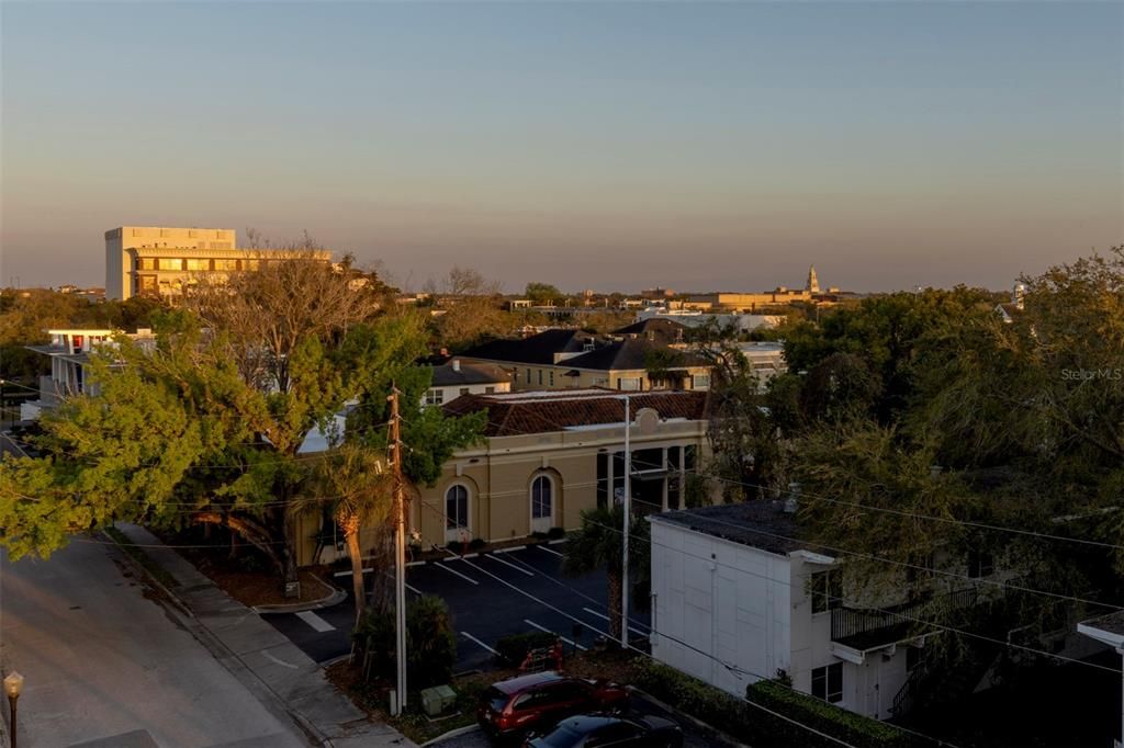 Views to Rollins College Chapel in distance just a couple of blocks away.