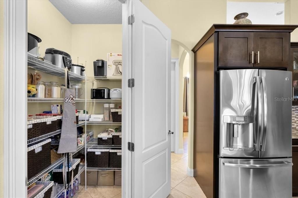 GE Monogram stainless steel appliances and walk in pantry