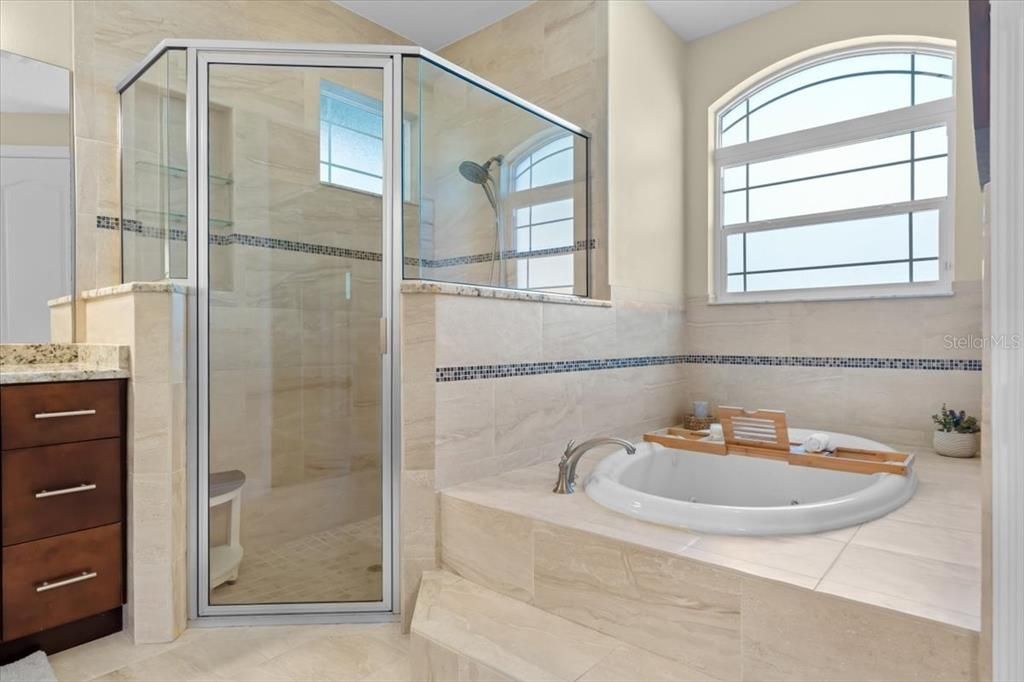 Jetted large tub with seperate walk in shower