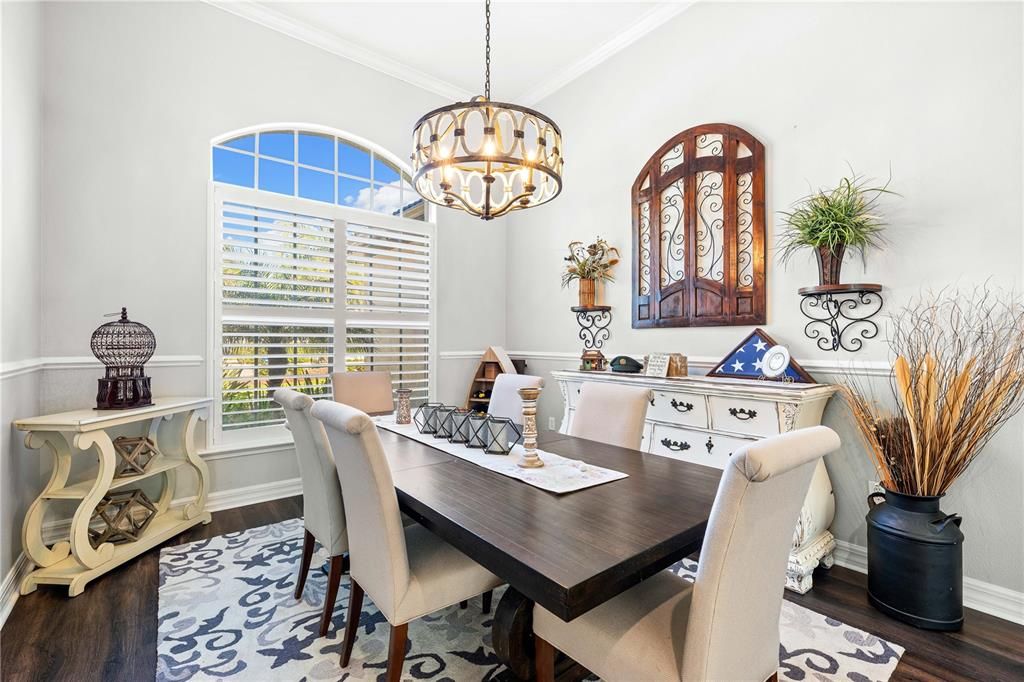 Formal dining area with plantation shutters