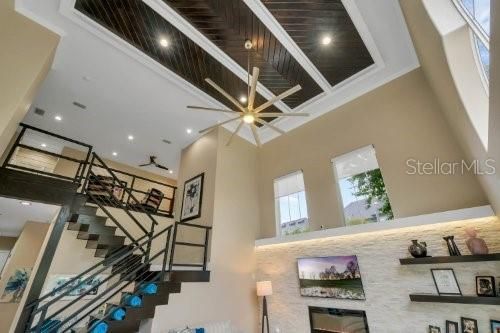 Family Room towards loft iwth Ceiling Wood Inlay