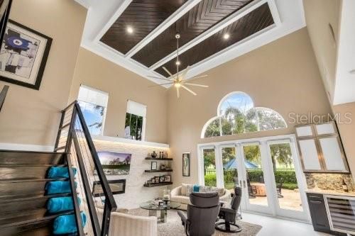 View of Family Room with Wood Inlay 22' Ceiling