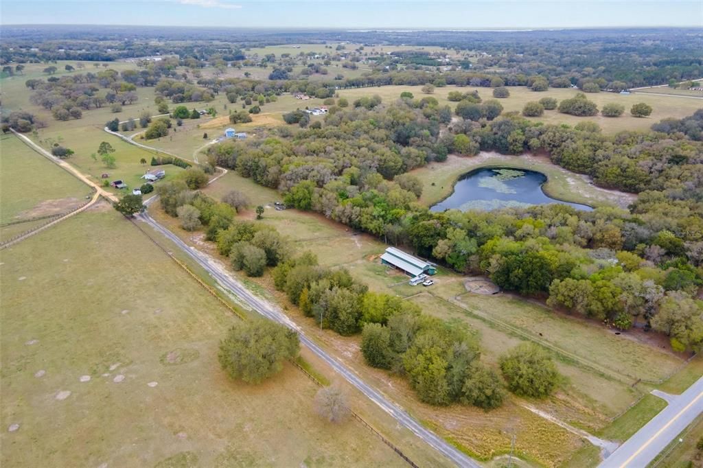 Aerial of Property with Pond Views