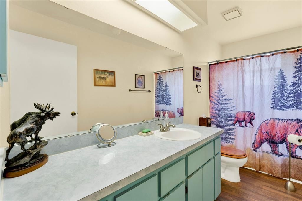 Guest bathroom with shower/tub combo, is perfect for friends and family.