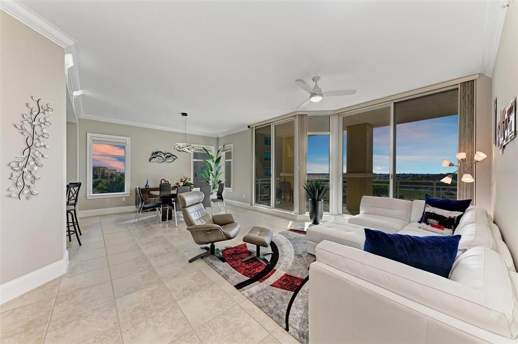 Living Room / Dining Room combo with gorgeous Manatee River sunsets.