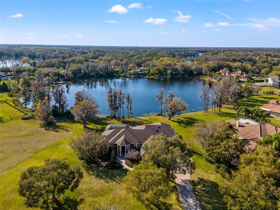aerial of the home on the lake