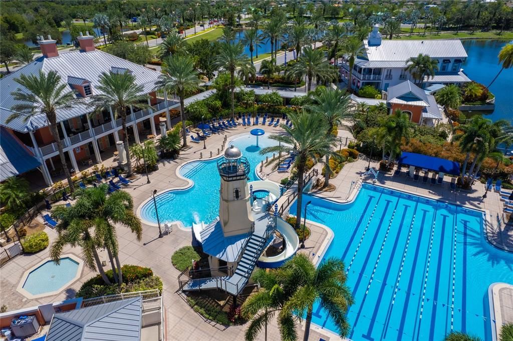 Clubhouse w/Cafe, Zero Entry Pool with Fountains & Rain Waterfall for the little ones, Lap Pool