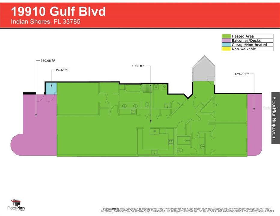 .. Color Coded Floorplan - Green = Climate Controlled 1936 Sq Ft..  Purple = Balconies..  Blue = Stairs to Pool Area.
