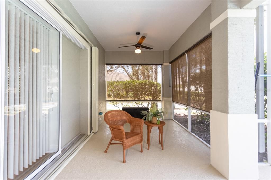 Covered Lanai With Privacy Shades And Fan