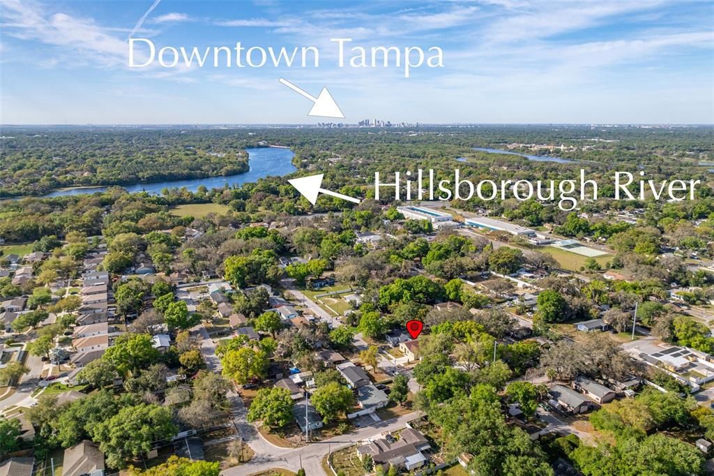 Aerial- Hillsborough River & Downtown Tampa- marked