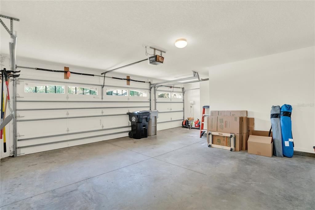 2 car garage with extra storage area