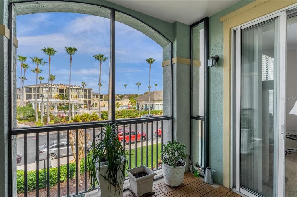 Balcony overlooking pool