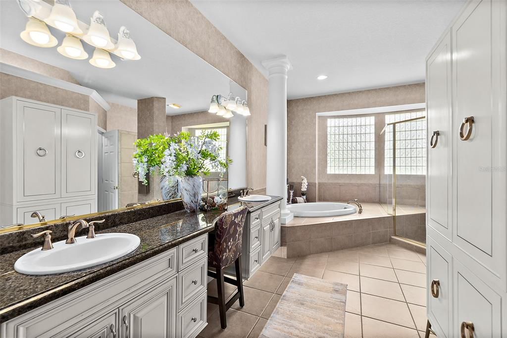 Master Bathroom w/Extended Granite Countertop, Dual Sinks, and Vanity Area