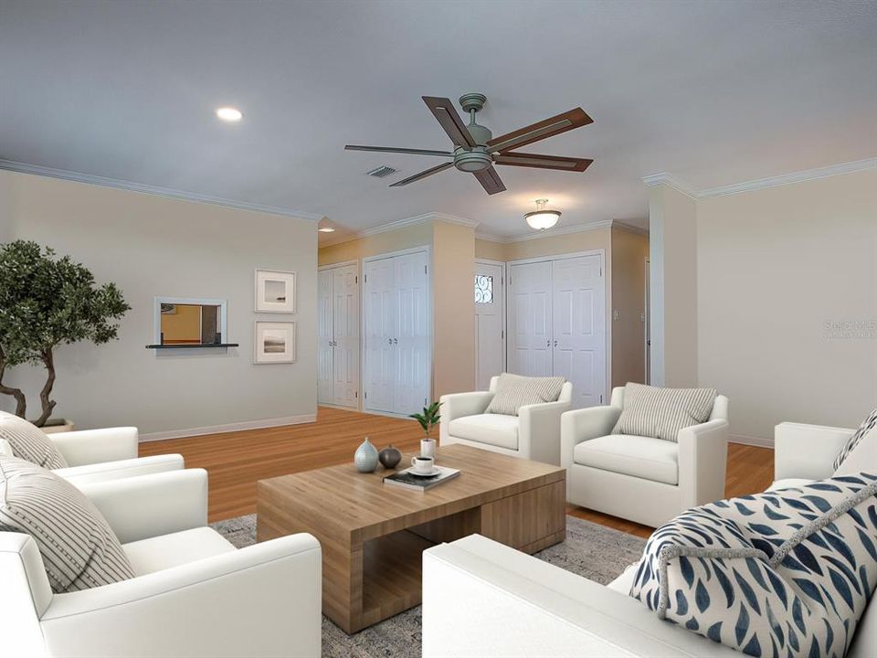 Virtually staged living room and real views of Lake Eustis!
