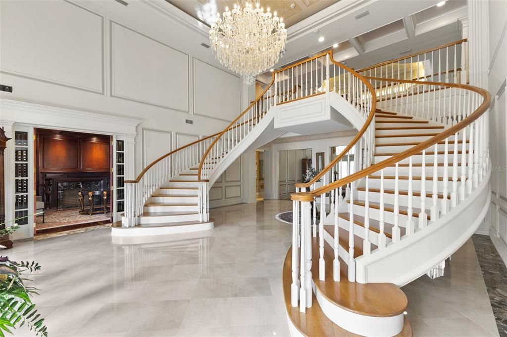 Foyer with crystal chandelier