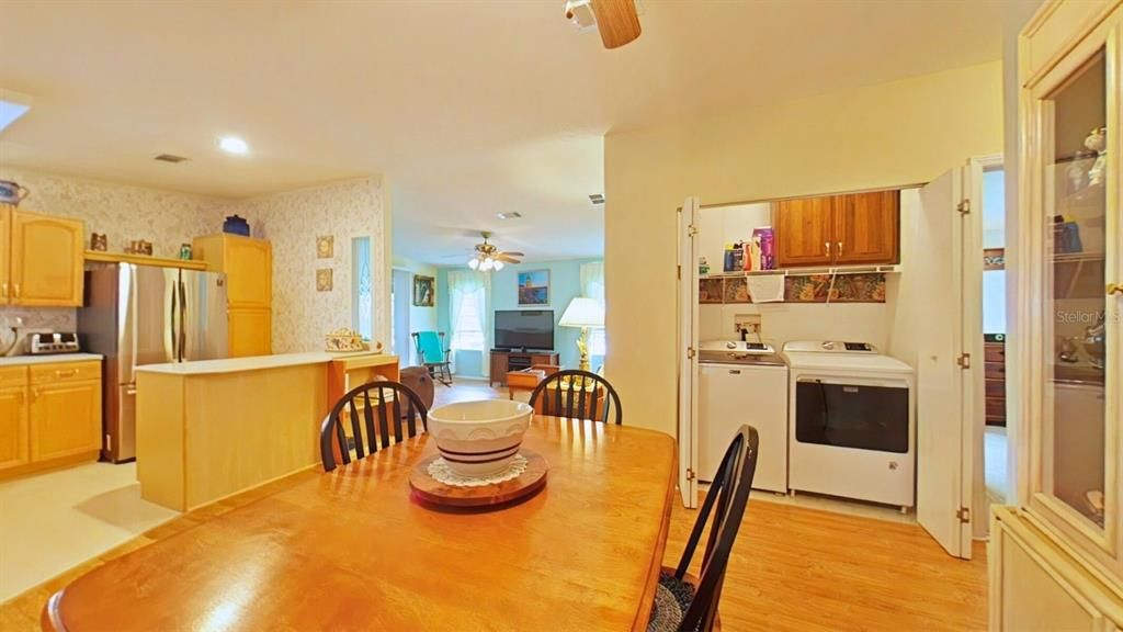 View of the kitchen and living room from the dining room