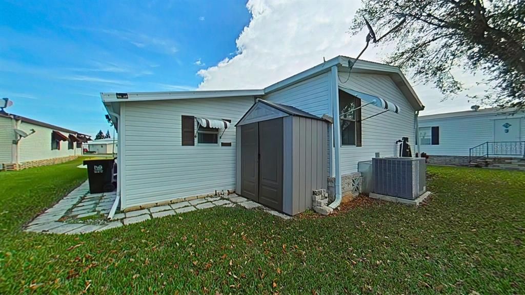 Backyard with storage shed