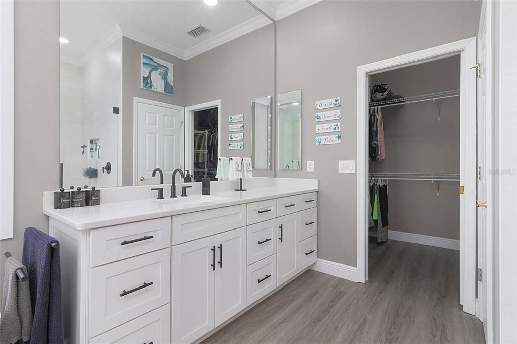 Quartz countertops and an extended vanity