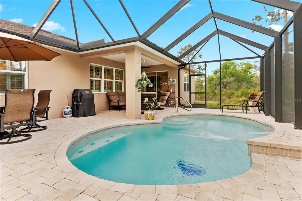 Newer pool cage and pavers provide the perfect foundation for your outdoor space.