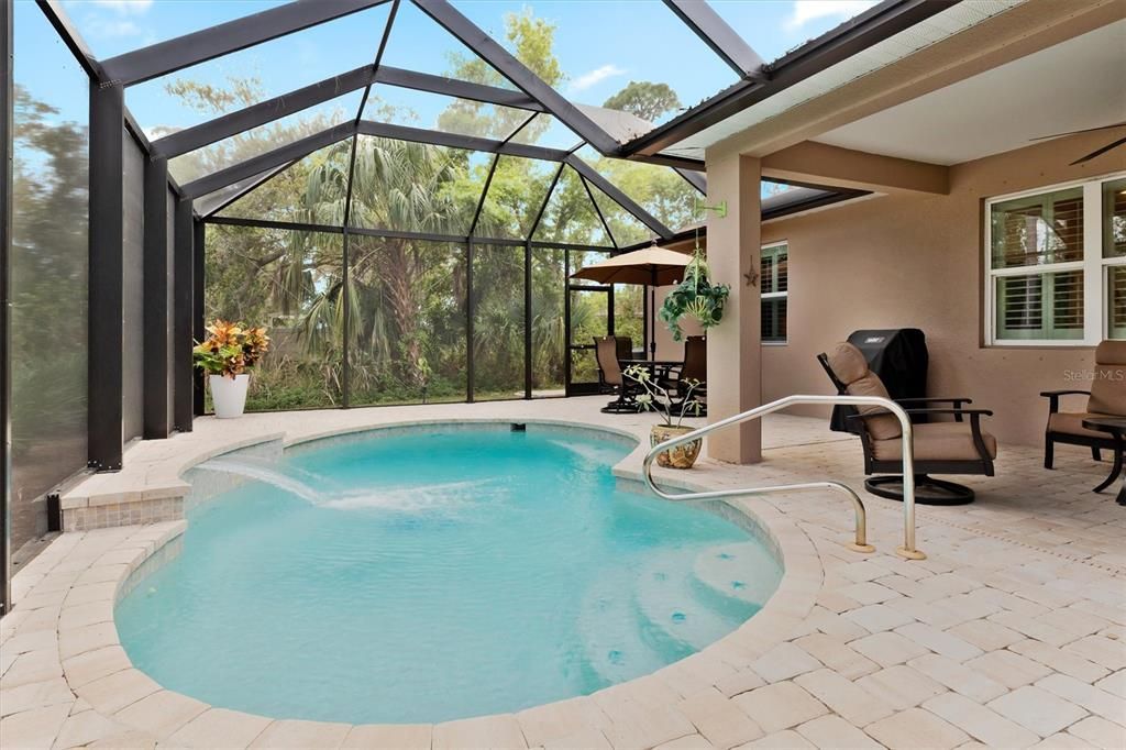 New saltwater pool with waterfall. Note the portrait sized screens allowing for more comprehensive view of your beautiful surroundings.