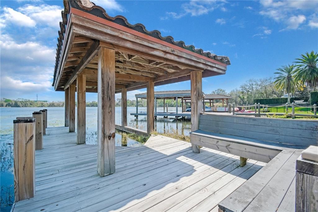 Boat dock has seating area