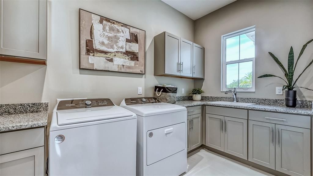 Your laundry room with a view and a nice large sink, plenty of built-in cabinets for storage