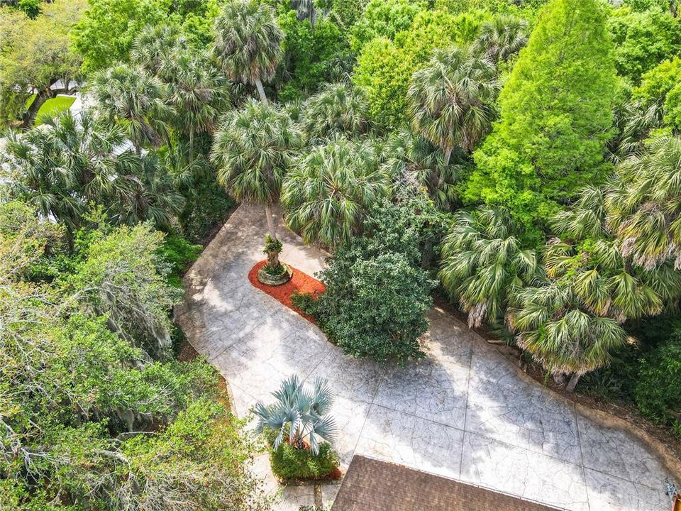 Circular driveway in the front yard.