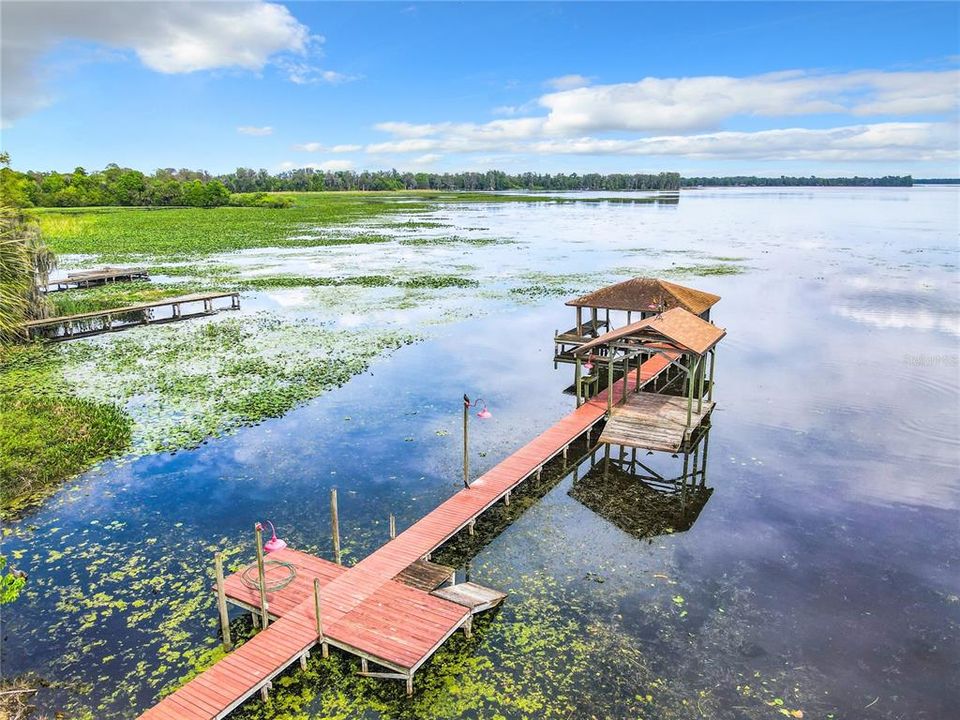 Aerial view of the dock and boat house.