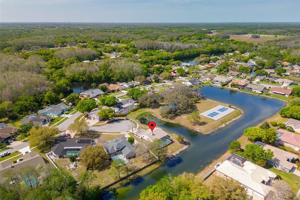 Aerial showing community pickleball courts