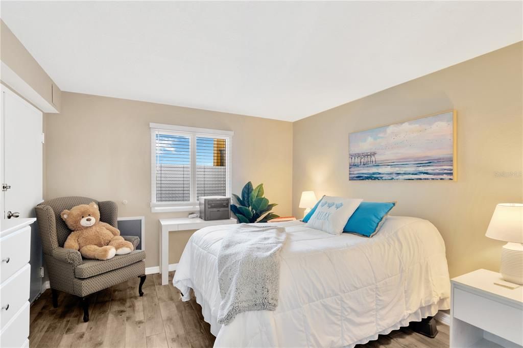 Split plan has guest bedroom set apart and have its own private entry door.