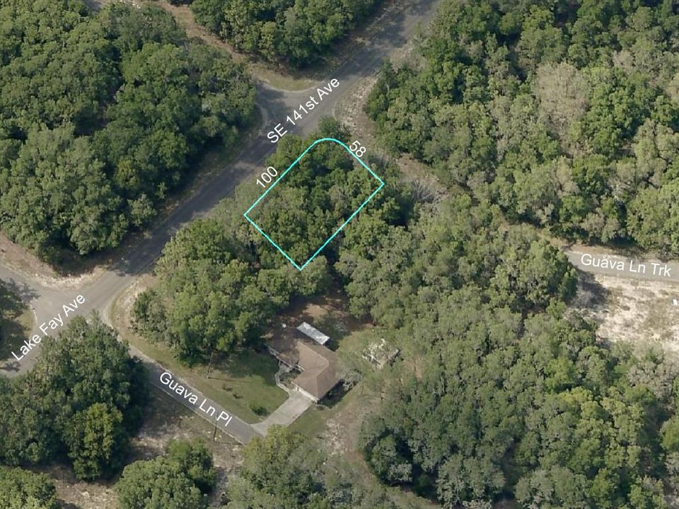 Aerial view of Ocala corner lot for sale in Silver Springs Shores, Ocklawaha, FL