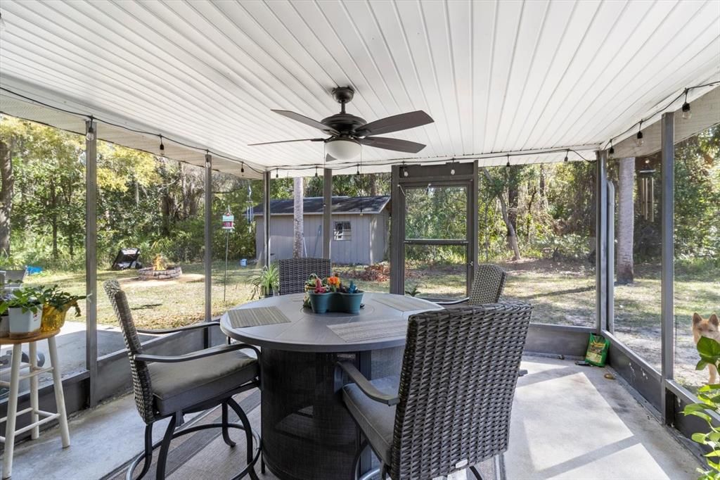 Screened-In  Back Patio with Ceiling Fan