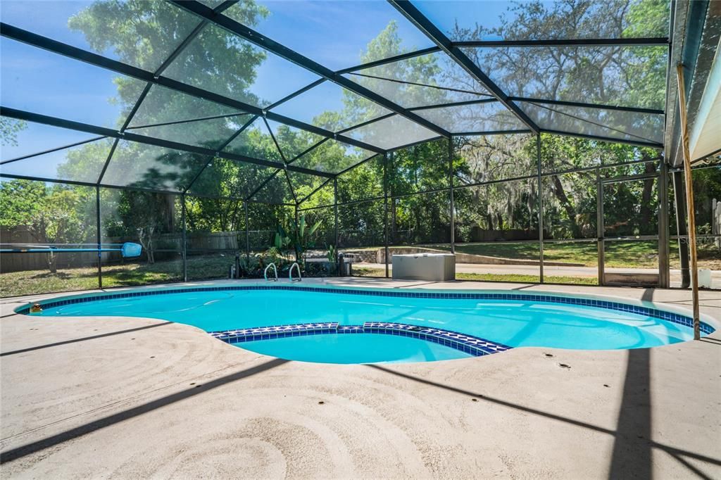 Step outside and start planning how you will create the backyard of your dreams, the tiled lanai overlooks a sparkling pool and heated spa, the screens in the enclosure were replaced in 2023, and the backyard is fully fenced.
