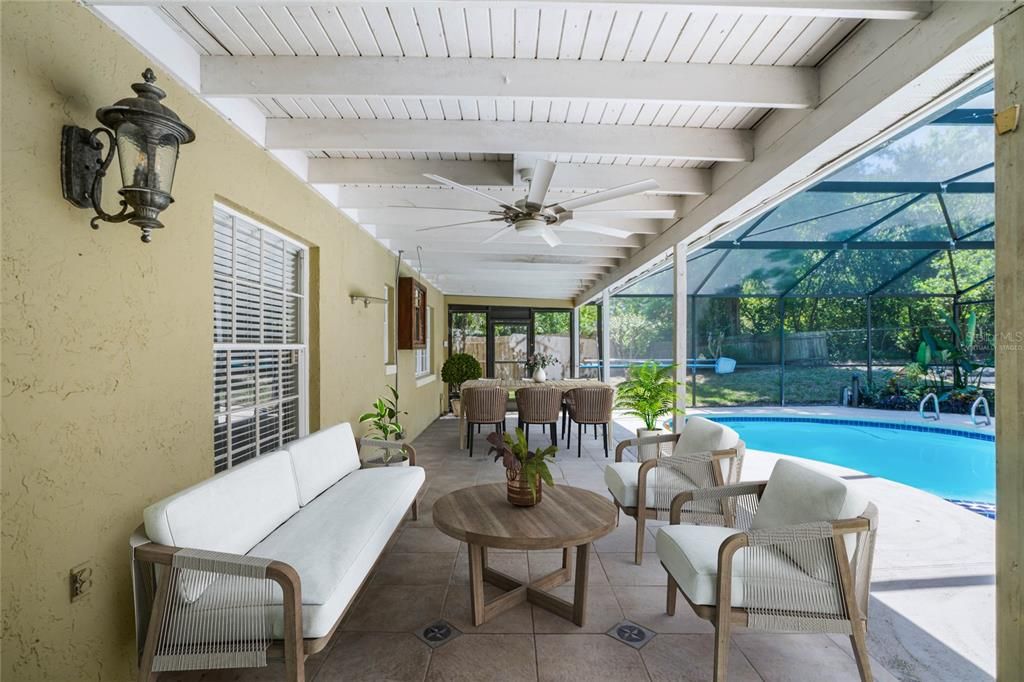 Step outside and start planning how you will create the backyard of your dreams, the tiled lanai overlooks a sparkling pool and heated spa, the screens in the enclosure were replaced in 2023, and the backyard is fully fenced. Virtually Staged.