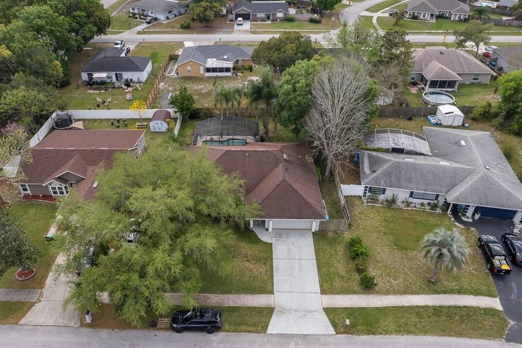 Aerial view of the property from the front.