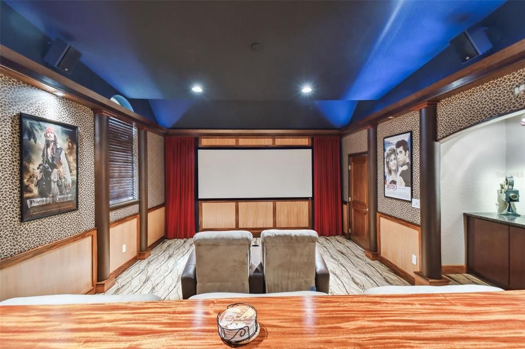 Theater with seating, 133" screen with projector and Surround Sound that is Optimized for Theater.