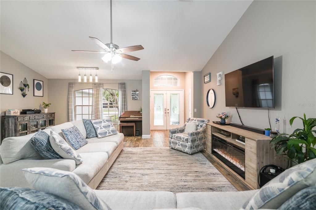 Wood laminate flooring throughout the home.