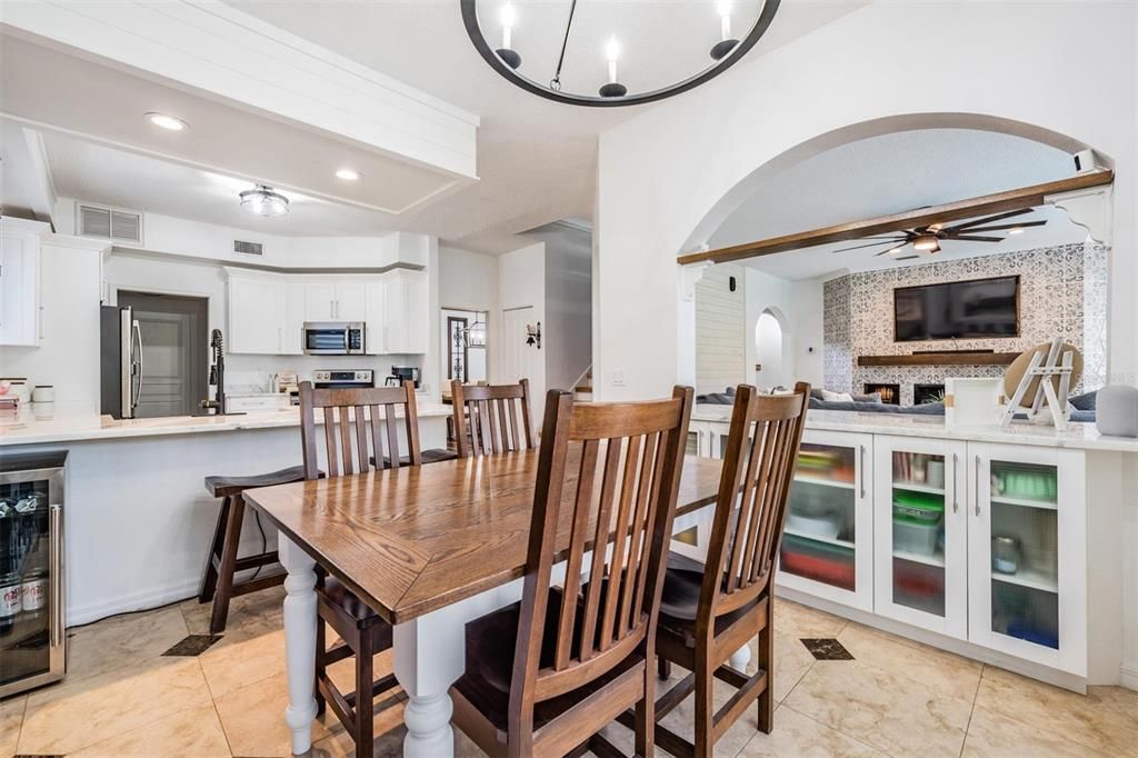 Chef's Kitchen!  Counter Tops, New faucet, New Fixture and newer appliances Farm sink, open storage bar area between dinette area and family room along with a Shiplap Bulkhead.