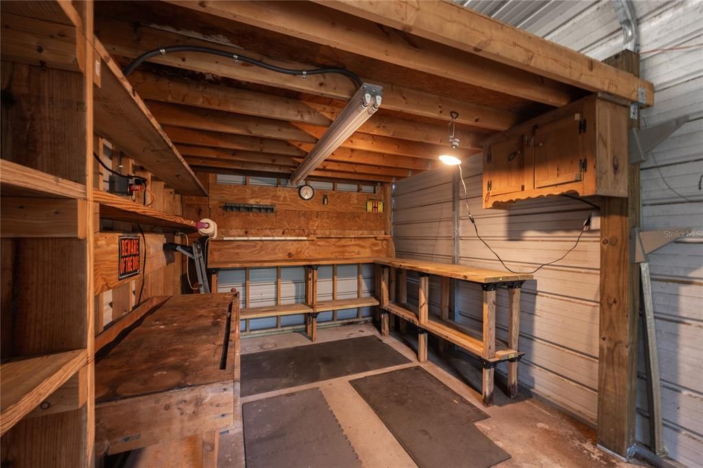 Workshop area inside the detached garage