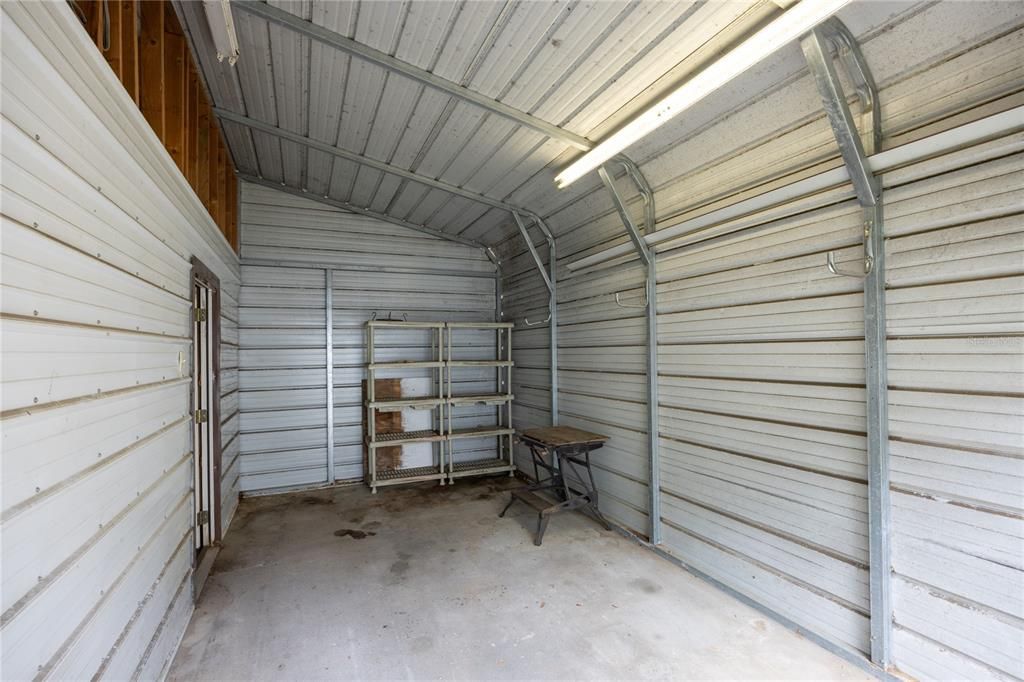 Storage area inside the detached garage