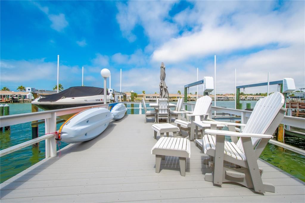 The highlight of this home has to be the dock.There is ample room for entertainment, watching dolphins and manatees, and spectacular sunsets on the large upper dock.