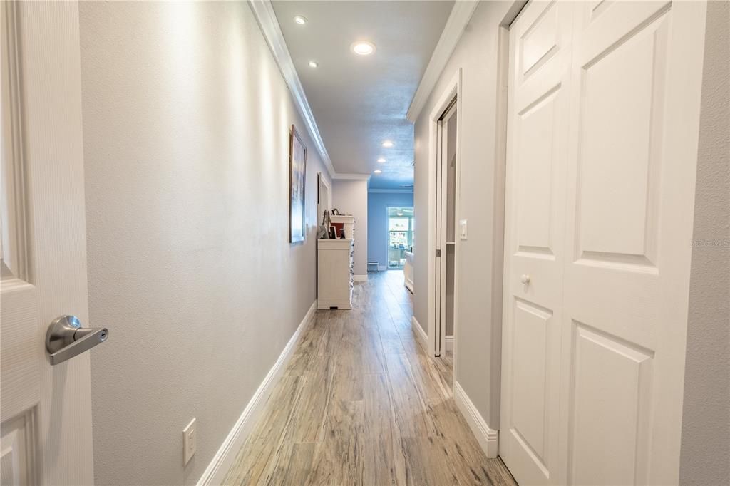 The primary bedroom features 2 built-in closets and porcelain tile flooring.