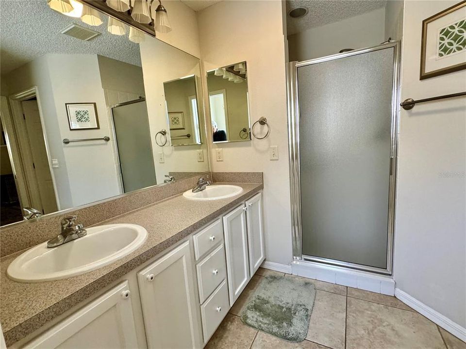 Primary Bathroom Dual Vanity Sinks & shower