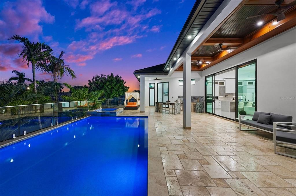 Pool and Lanai in the Evening