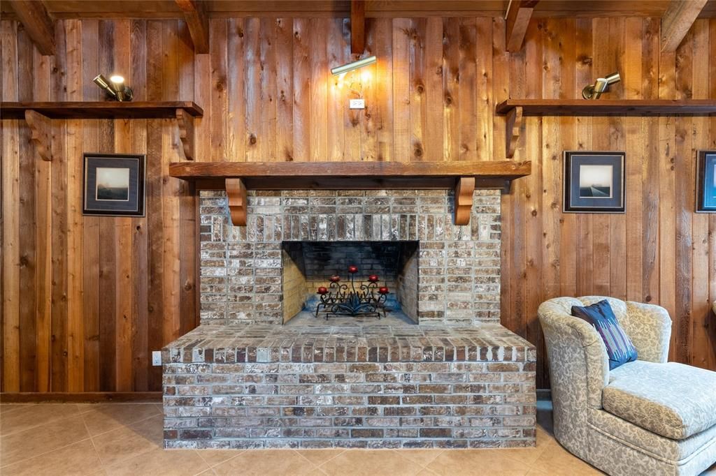 Fireplace in Cigar Lounge with Cedar lined walls