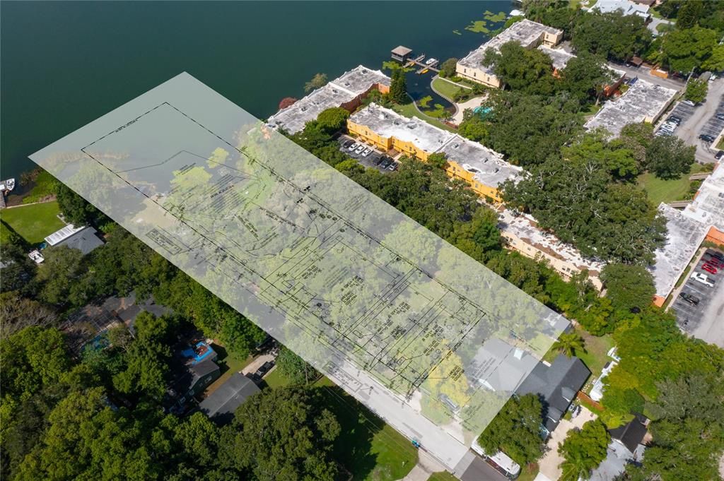 Full 3 Lot parcel shown in Site Plan overlay.  Lakefront Parcel is offered in this Listing. The other Two Lots are available separately.