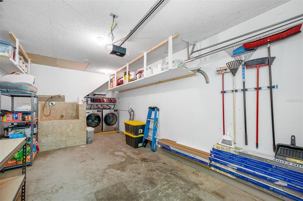 garage with dog wash station