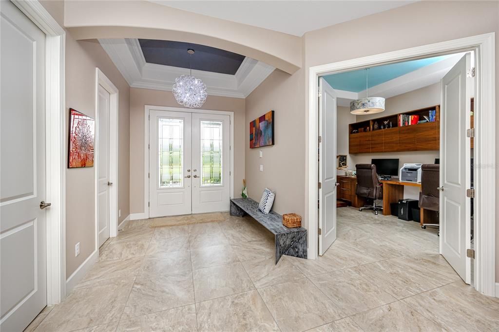 Wide Foyer with Tray Ceilings