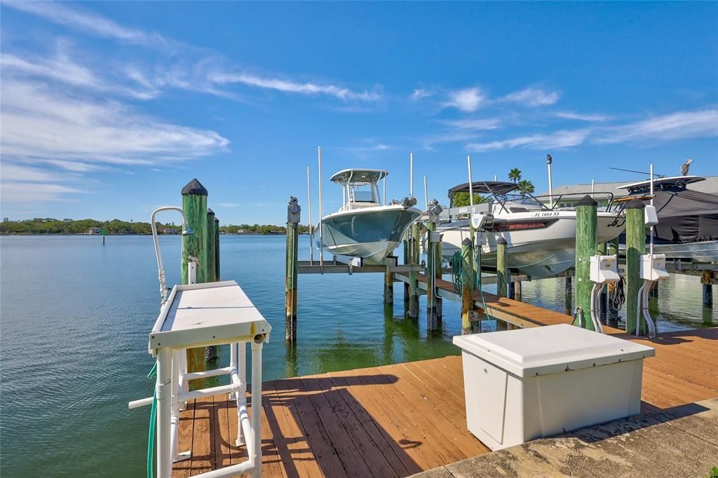 Boat dock and Lift with cleaning station and dock box which can be purchased separately