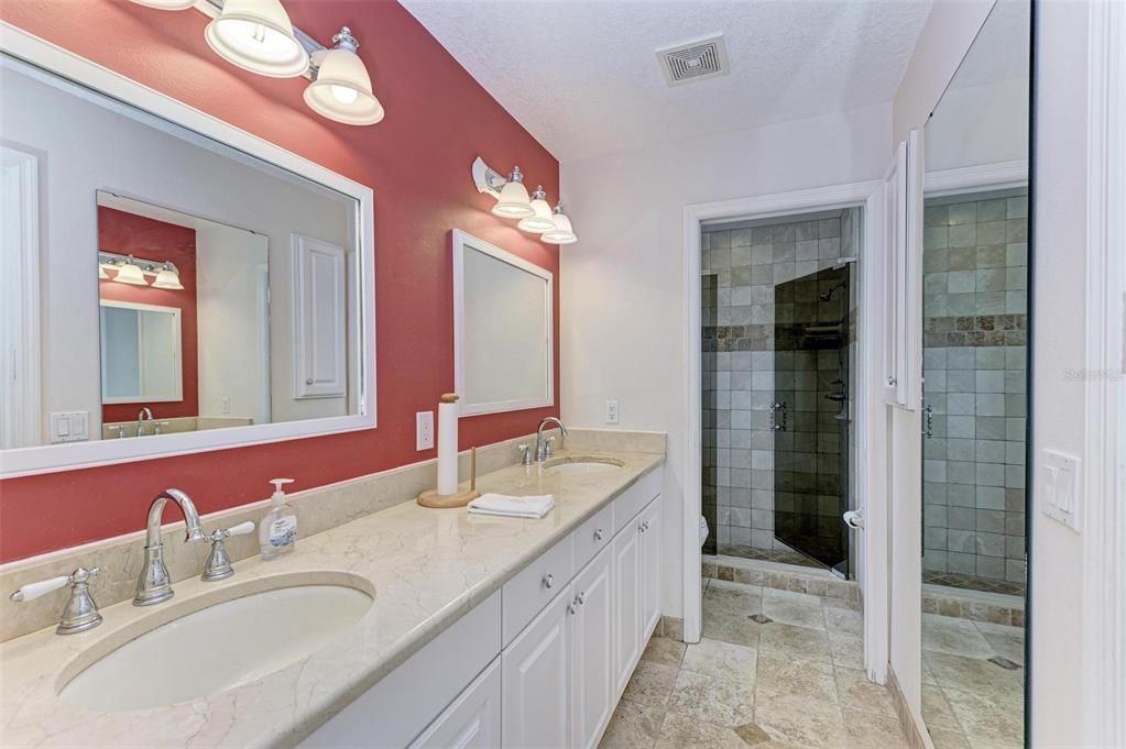 Master Bathroom with Double vanity and Shower.